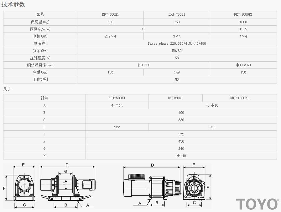 KDJ-500E1-750E1-1000E1-10000E1型電動卷揚機技術(shù)參數(shù)